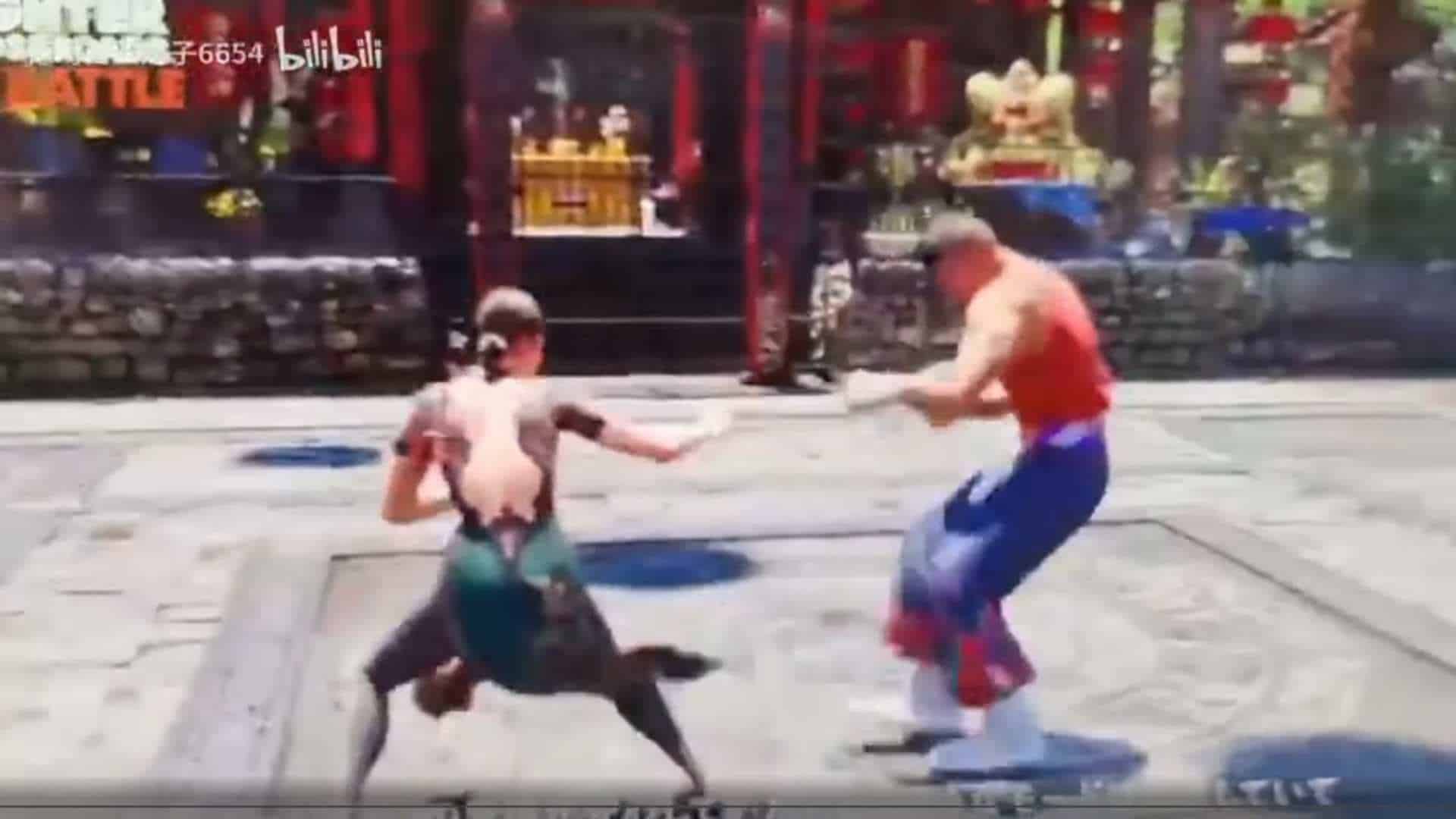 Virtua Fighter 6 Gameplay Leaked New Characters New Footage 6-10 screenshot | The Outerhaven Two men engaged in a street fight in a plaza with a temple-like building in the background.