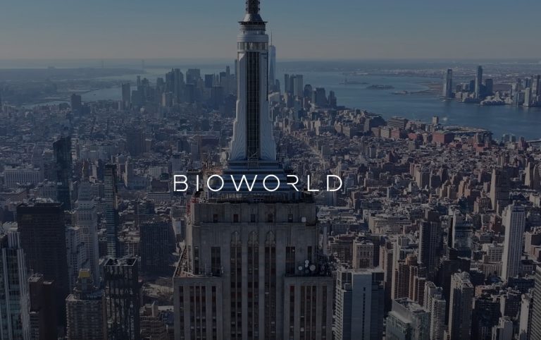 bioworld | The Outerhaven Aerial view of Manhattan with the Empire State Building and the white word 'BLOWORLD' centered across the image.