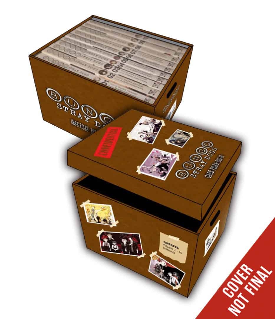 Three brown boxed storage units stacked at an angle, with photos taped to the panels and a red diagonal banner that says 'COVER NOT FINAL'