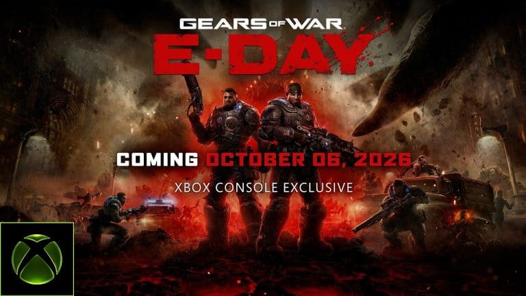 Gears of War E-Day Gameplay Reveal Console Exclusive Art | The Outerhaven Gears of War E-Day poster: two armored soldiers in a fiery battlefield with 'Coming October 06, 2026' and an Xbox logo in the lower-left.