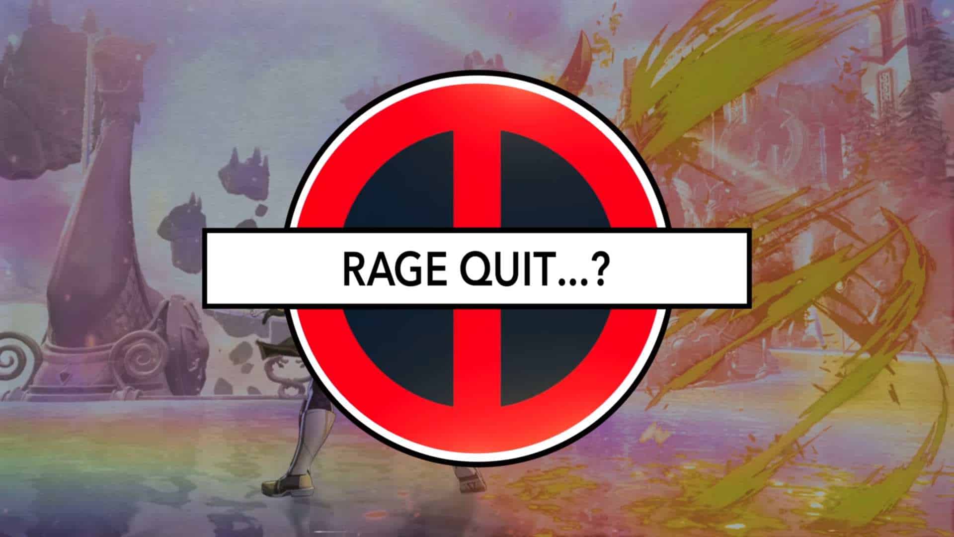 Marvel Tōkon_ Fighting Souls - Samurai Outriders Trailer _ PS5 PC Games 1-23 screenshot 1 | The Outerhaven Graphic with a large red no-symbol over a colorful game backdrop and a white banner reading 'RAGE QUIT...?' across the center