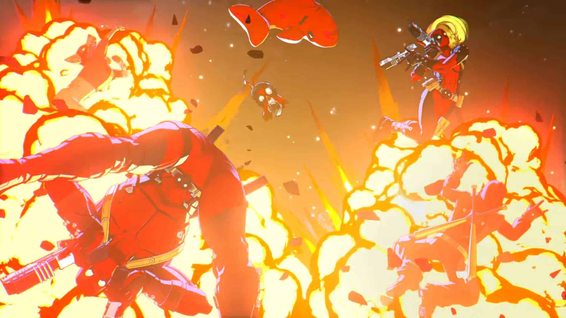 Marvel Tōkon_ Fighting Souls - Samurai Outriders Trailer _ PS5 PC Games 1-50 screenshot | The Outerhaven Two armed figures battle amid a massive orange-yellow explosion with smoke and debris.