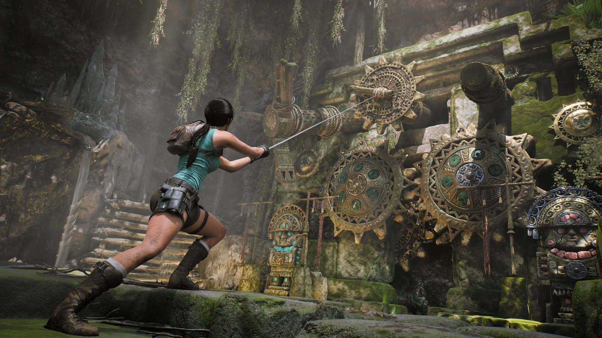 TombRaider_LegacyofAtlantis_LaraCroft_LostValley _CogPuzzle | The Outerhaven Lara Croft Tearing Apart a gear in Tomb Raider: Legacy of Atlantis