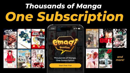 emaqi 1 | The Outerhaven Promo banner for a manga subscription service featuring the Emagi Premium app and manga cover thumbnails, with a “Start Free Trial” button visible.