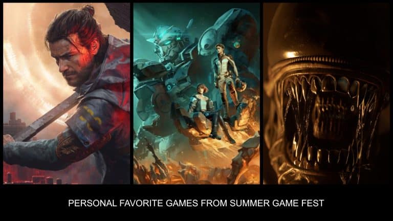 personal favorite games from summer game fest 2026 | The Outerhaven Triptych banner featuring three game scenes: a man with a sword in a fiery city, a blue mecha with pilots, and a close-up of a dark alien skull.