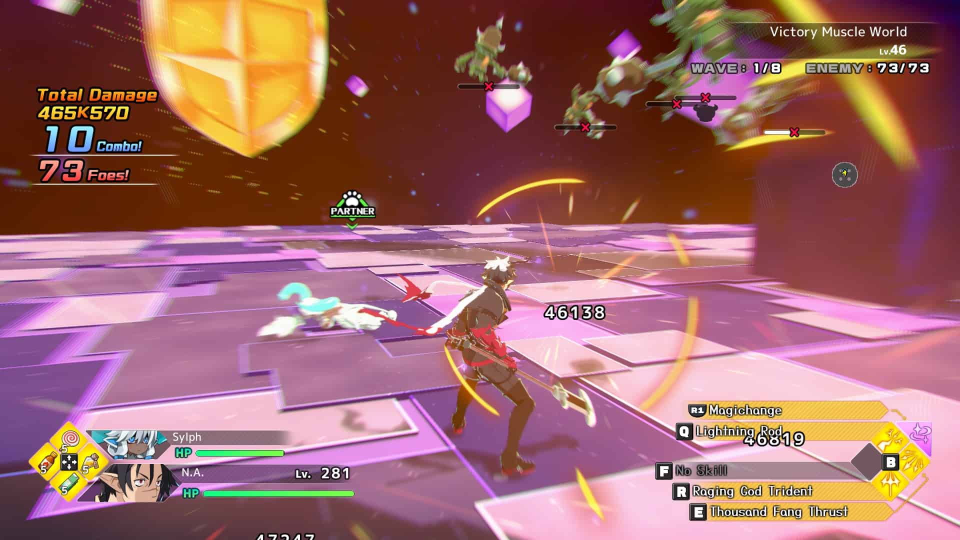 item world disgaea mayhem | The Outerhaven Screenshot of evil eyes buddy dealing the finishing blow in the Item World from Disgaea Mayhem