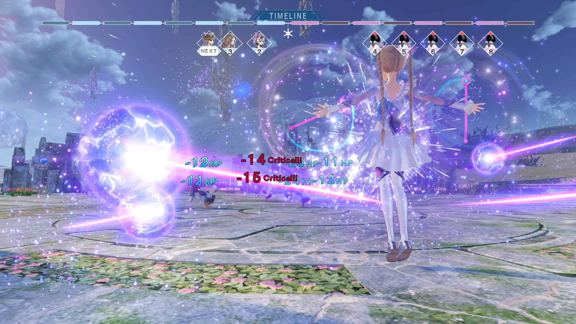 blue reflection yuzu combat | The Outerhaven combat screenshot of Yuzu attacking a group of enemies in BLUE REFLECTION Quartet