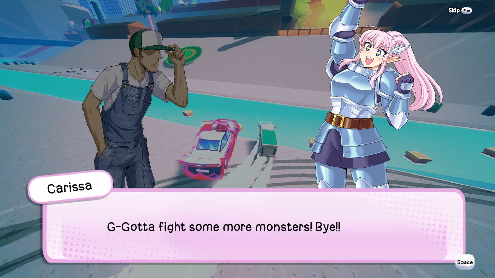 Carissa talking to truck kun driver | The Outerhaven Carissa talking to the truck driver saying "G-gotta fight some more monsters! Bye!" in Truck-Kun is Supporting me from Another World?!