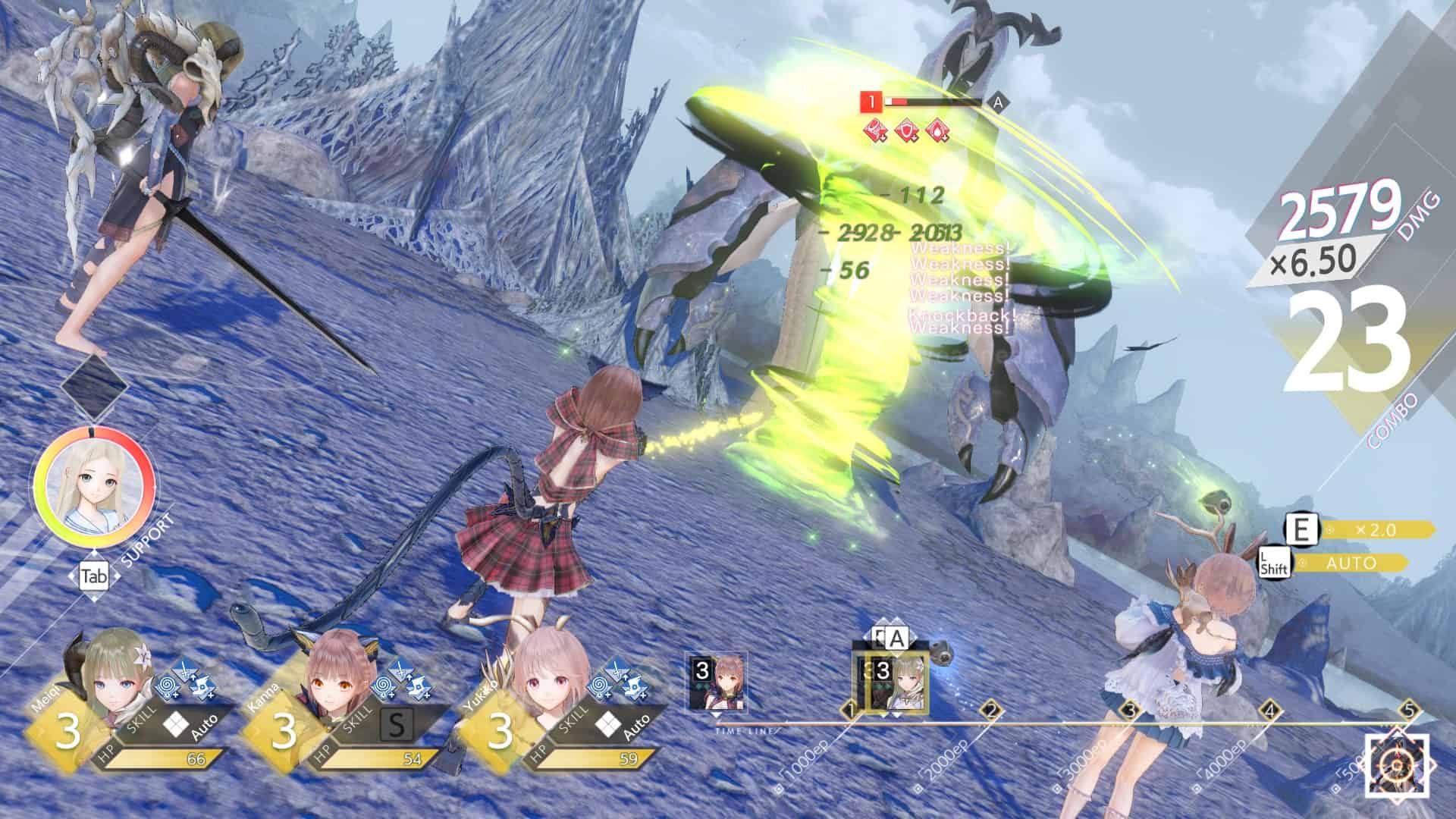 battle screenshot blue reflection sun | The Outerhaven Combat screenshot starring Kanna in BLUE REFLECTION Sun.