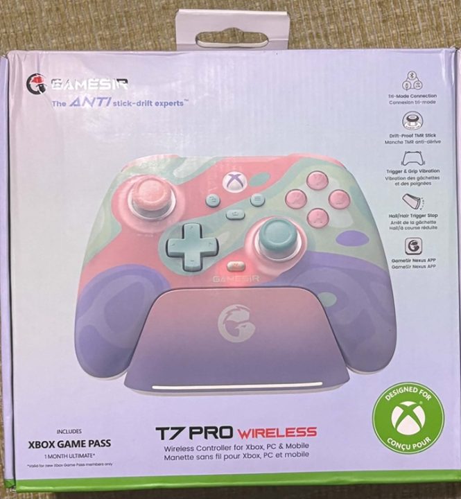 Gamesir Box | The Outerhaven Colorful Xbox-style wireless gamepad in packaging, with branding and a green'Designed for Xbox' badge visible on the box