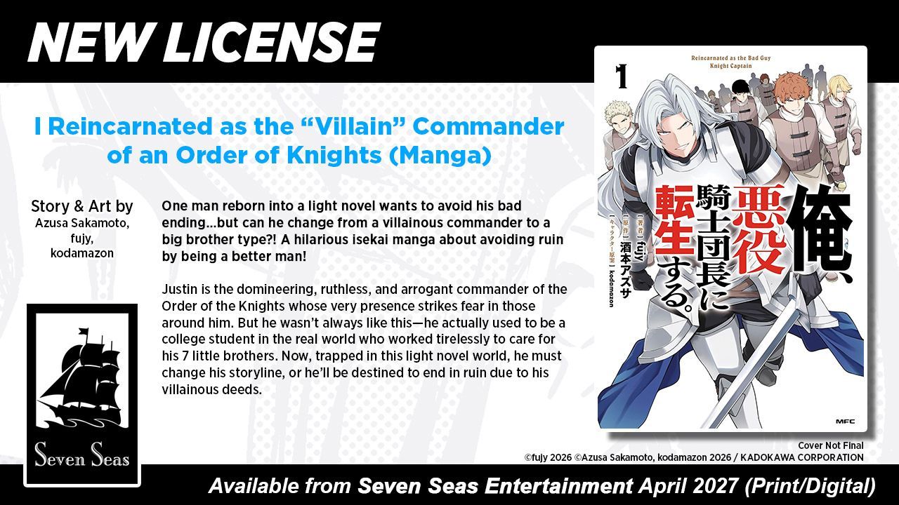 HMb3FXKWcAADcpL | The Outerhaven New license promo for manga: Reincarnated as the Villain Commander of an Order of Knights (Manga) with cover art shown on the right.