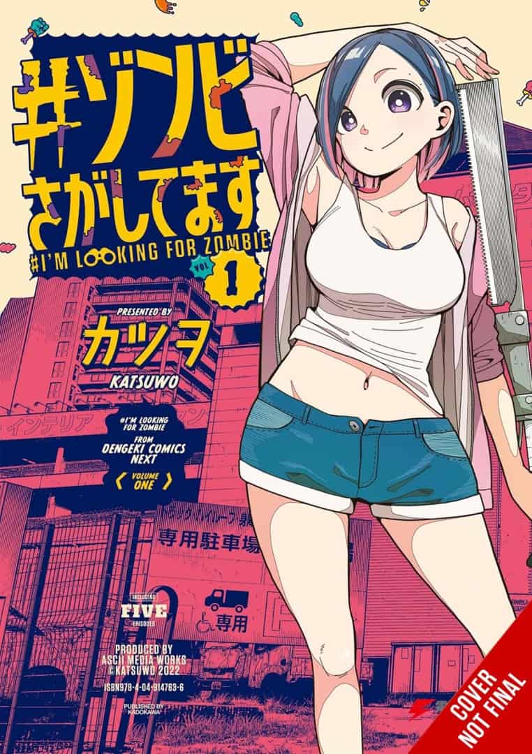 ImLookingForZombies | The Outerhaven Manga cover featuring a smiling anime girl in a white tank top and denim shorts, with a city backdrop and the title 'I'm Looking for Zombie'.