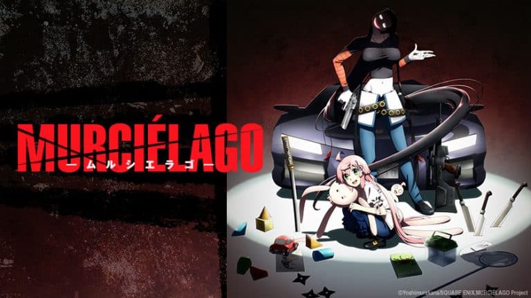 MURCIELAGO_KeyVisual_ENG_836x470 | The Outerhaven Split image: left shows the red 'MURCIÉLAGO' logo; right features a masked woman with a weapon by a car, and a pink-haired girl on the ground among scattered toys and blocks.