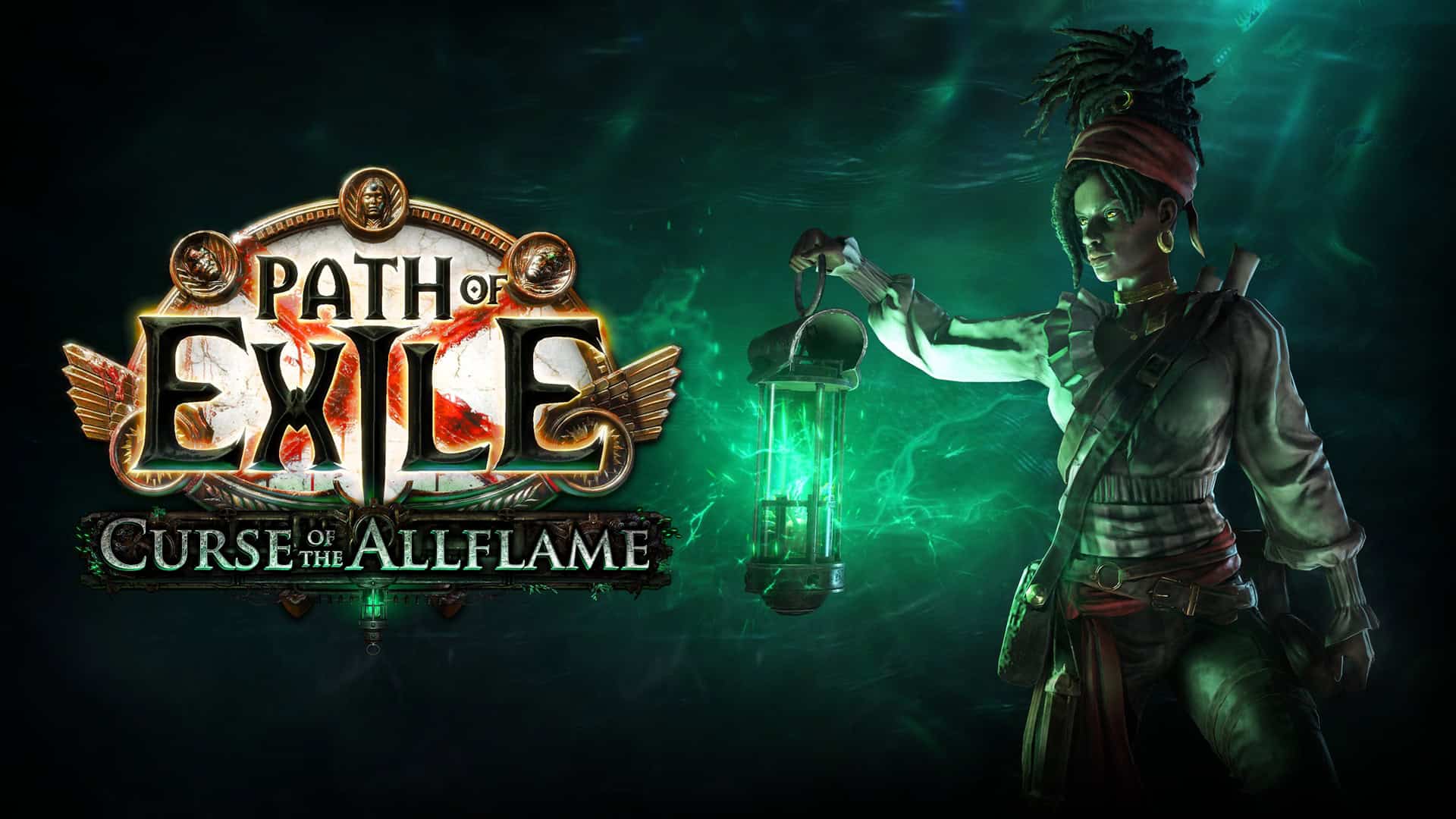 POECotA Cover | The Outerhaven Path of Exile: Curse of the All Flame game cover showing a woman holding a glowing lantern in a greenish-dark setting.