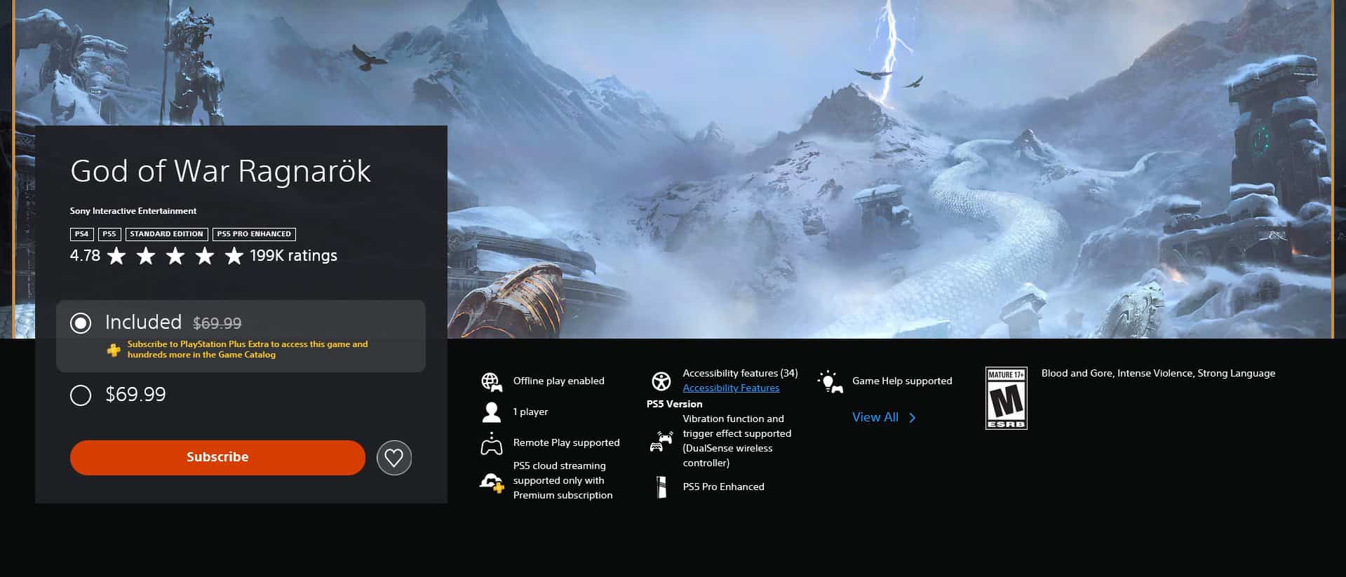 Screenshot of the PlayStation Store listing for God of War Ragnarok