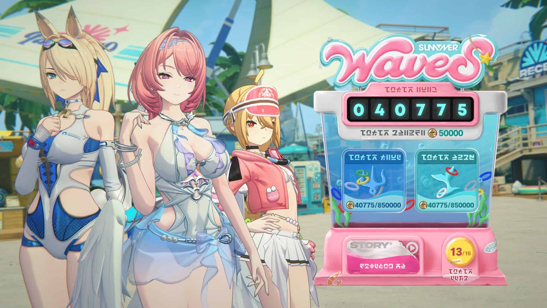 summer Lucy Sigrid Remielle | The Outerhaven Lucy Sigrid and Remielle from Zenless Zone Zero in new swimsuit outfits with the phrase Summer Waves