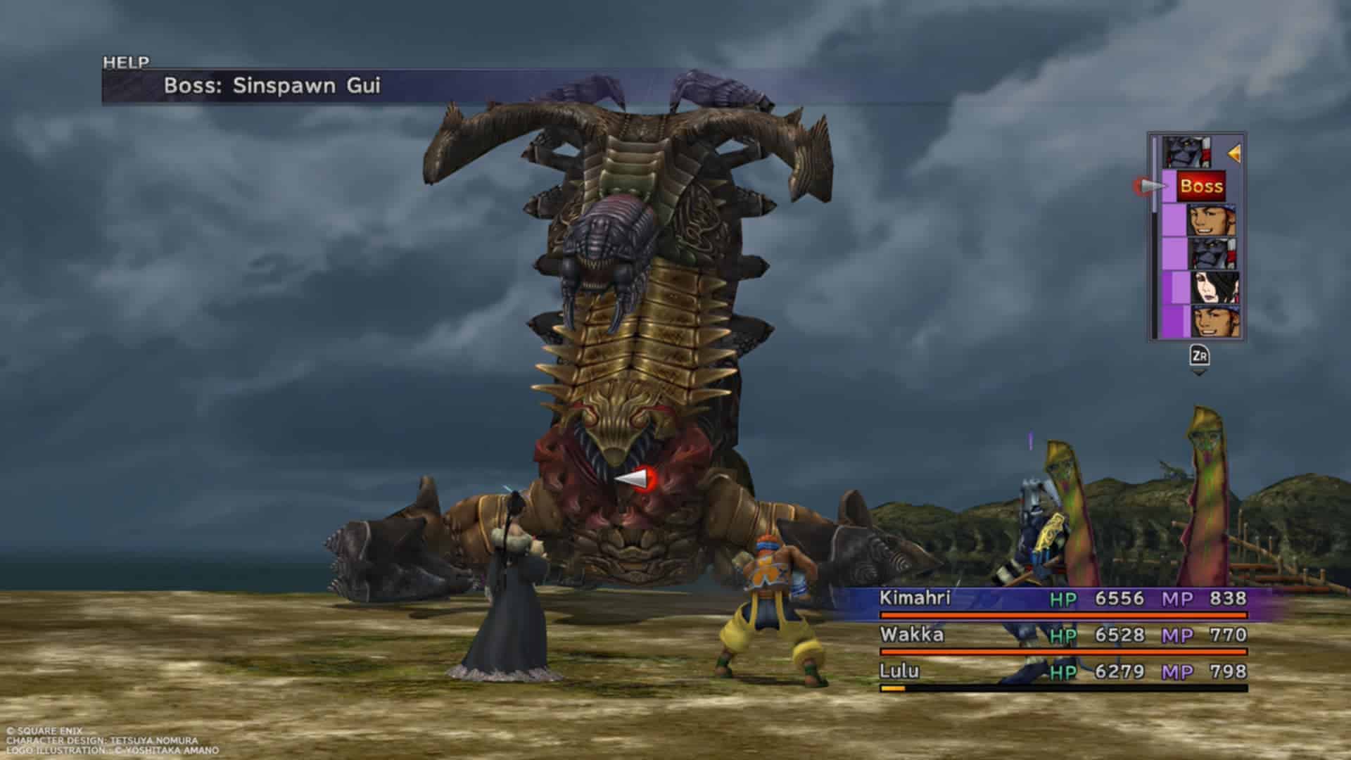 final fantasy x sinspawn | The Outerhaven Combat screenshot of Lulu, Kimahri, and Wakka fighting a sinspawn in Final Fantasy X/X-2 HD Remaster