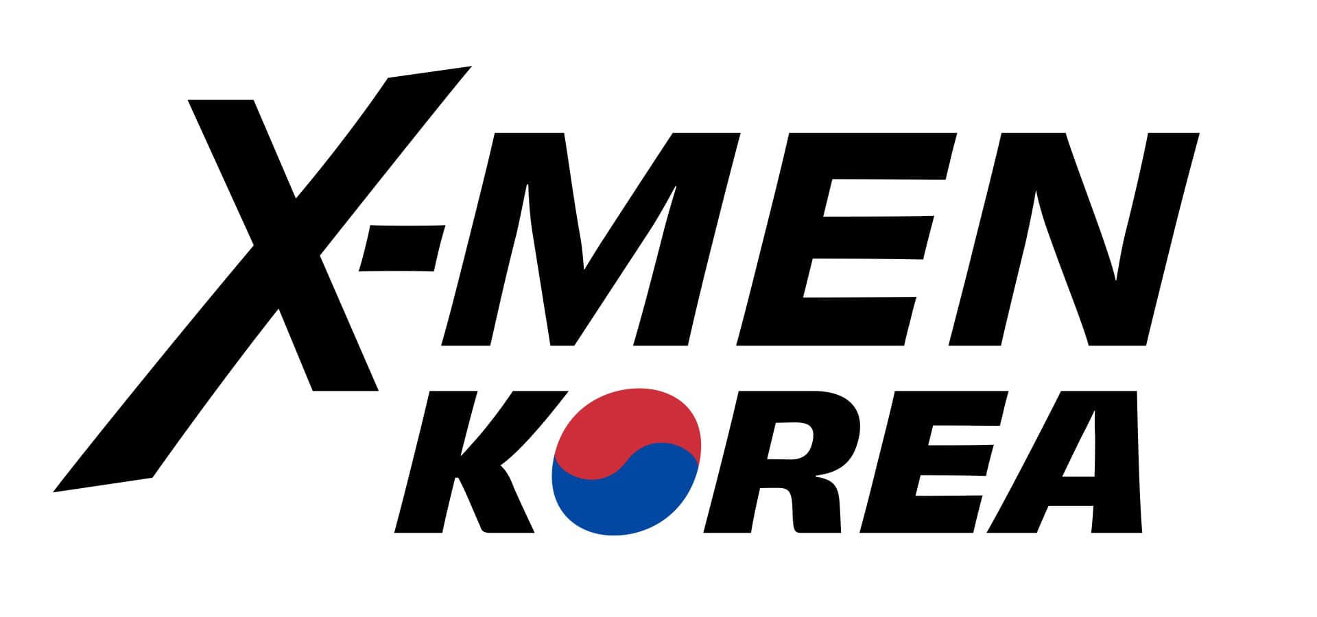 X-Men Korea logo | The Outerhaven X-MEN KOREA branding logo with a red-blue Taegeuk circle between words.