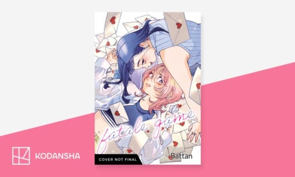 fatale-gamepng | The Outerhaven Manga cover with two young people embracing among scattered love letters, the title 'Fatale Games' visible and a 'Cover Not Final' badge.