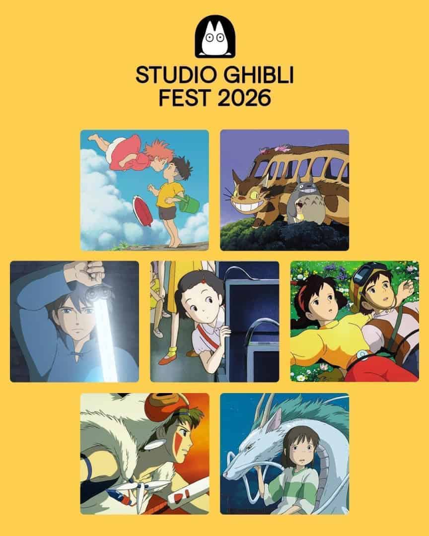 Ghibli Fest | The Outerhaven Studio Ghibli Fest 2026 poster on a yellow background with a grid of eight colorful film stills from iconic Ghibli movies