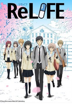 ReLife | The Outerhaven Group of high school students in uniforms standing together in front of a school building; 'ReLIFE' logo at the top.
