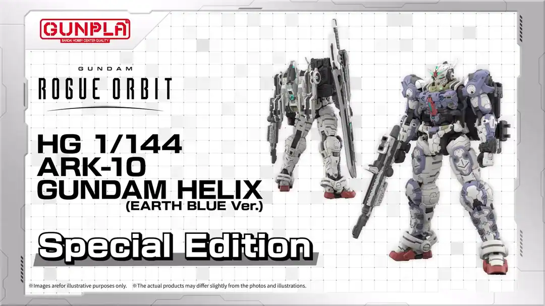 the-ark-10-gundam-helix-from-gundam-rogue-orbit-v0-ithogt0nt0fh1 | The Outerhaven Box art for a Gunpla Gundam model: Rogue Orbit special edition, HG 1/144 Ark-10 Gundam Helix (Earth Blue Version), with two gray-purple mobile suits and weapons, GUNPLA logo in the top-left.