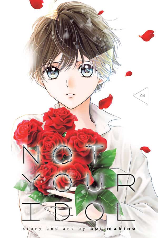 Manga-style illustration of a young man with light brown hair holding a bouquet of red roses, on a cover with the title 'NOT YOUR IDEAL' (or 'NOT YOUR ID...').