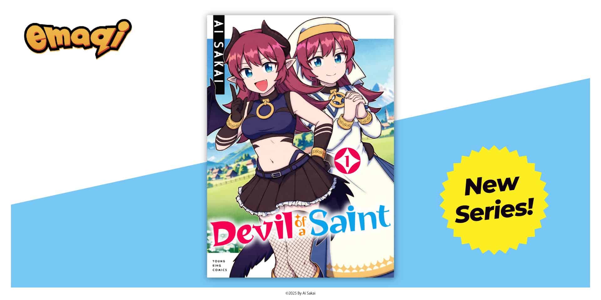 Devil of a Saint | The Outerhaven Cover art for Devil of a Saint, featuring two anime-style female characters in fantasy outfits against a blue sky background; 'New Series!' badge visible.