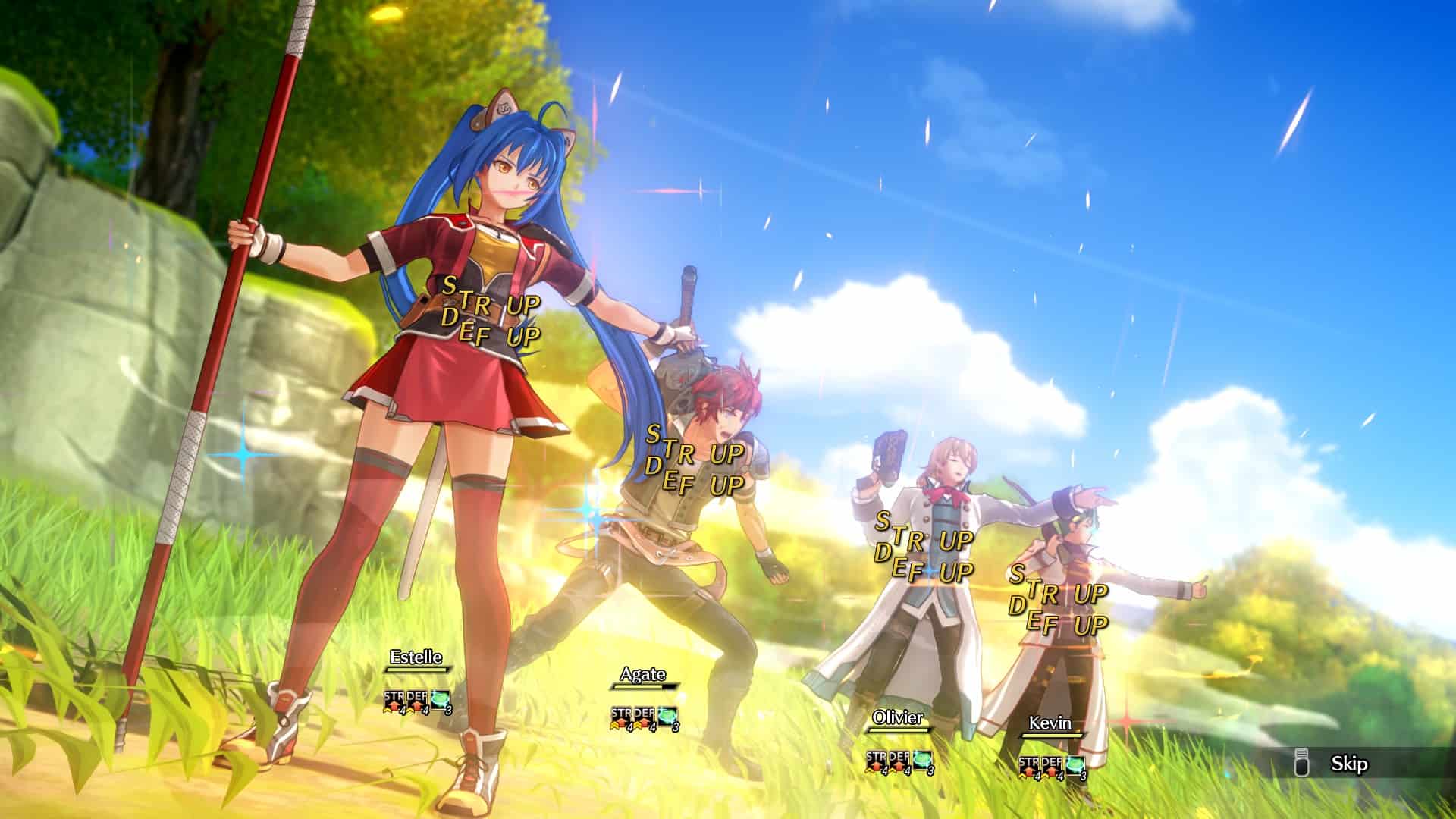 four person trails in the sky | The Outerhaven Combat scene with four party members. Estelle, Agate, Olivier, and Kevin from the demo of Trails in the Sky 2nd Chapter
