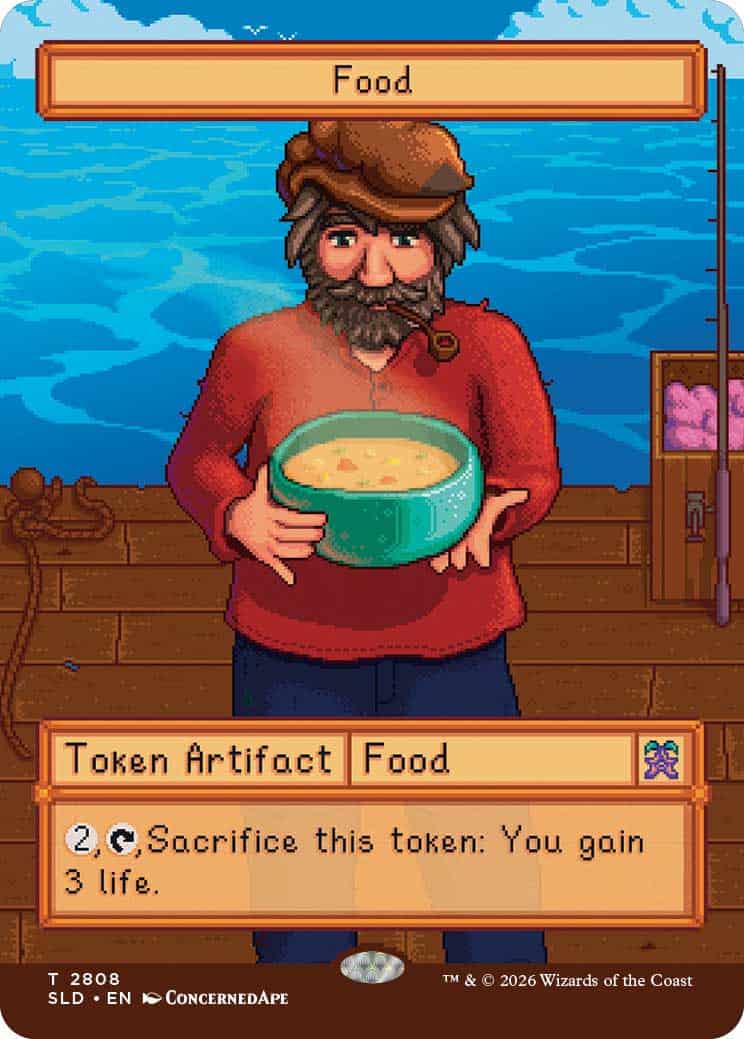 Food Token | The Outerhaven In-game card named Food showing a bearded man on a ship holding a bowl of food; Sacrifice this token: You gain 3 life.