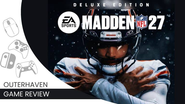 Madden NFL 27 Deluxe Edition cover with a football player in a snowy scene and EA Sports logo on the left.