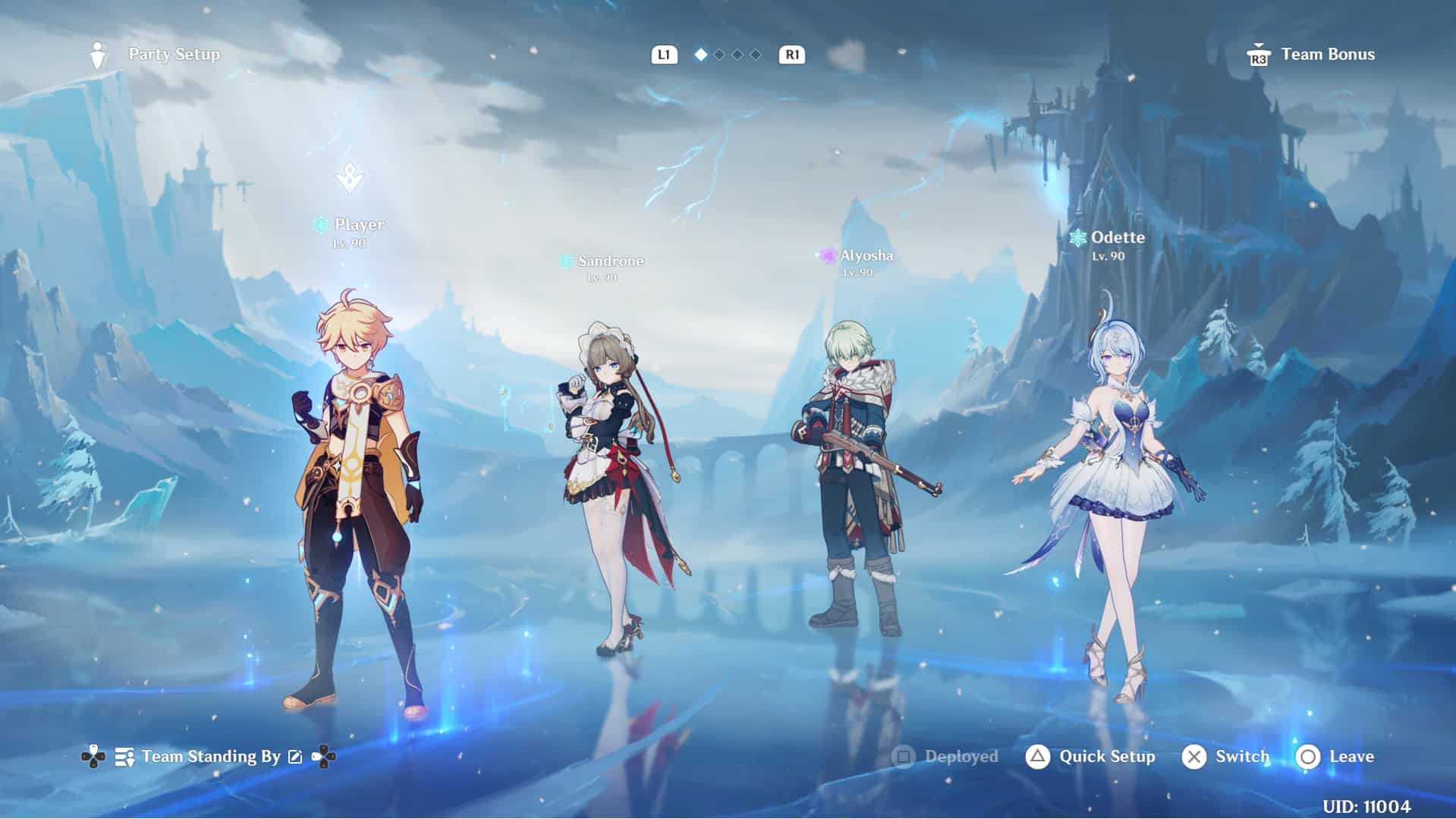 Genshin Snezhnaya Party lineup | The Outerhaven Party screen of Snezhnaya in Genshin Impact