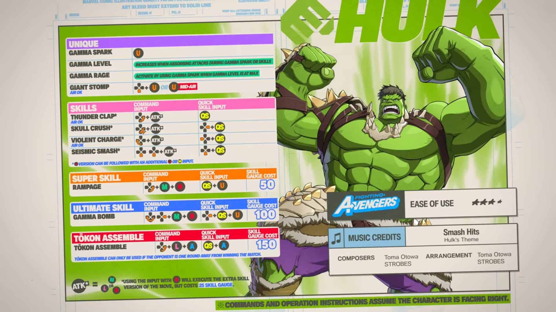 MARVEL Tokon_ Fighting Souls - Official Hulk Character Gameplay Guide 0-19 screenshot | The Outerhaven Hulk illustration on the right with a colorful move list panel on the left showing attacks like Thunder Clap and Rampage.