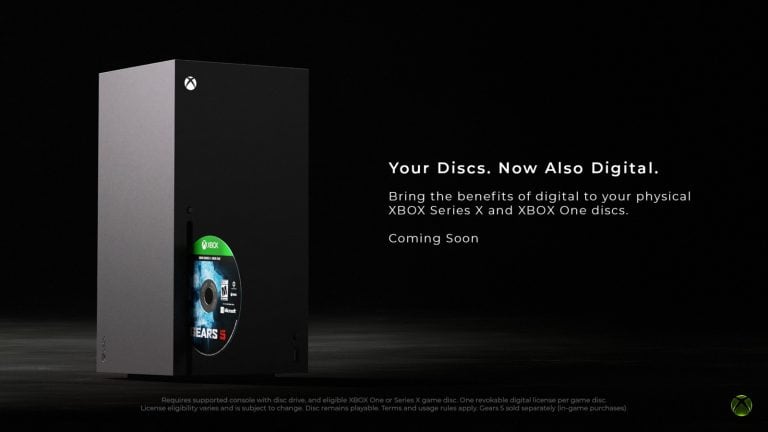 PRESERVATION_GEARS-16x9-1-f50ea7c7183d739eee78-1600x900 | The Outerhaven Black Xbox Series X on the left with a disc inserted; promotional text on the right: 'Your Discs. Now Also Digital. Coming Soon'.
