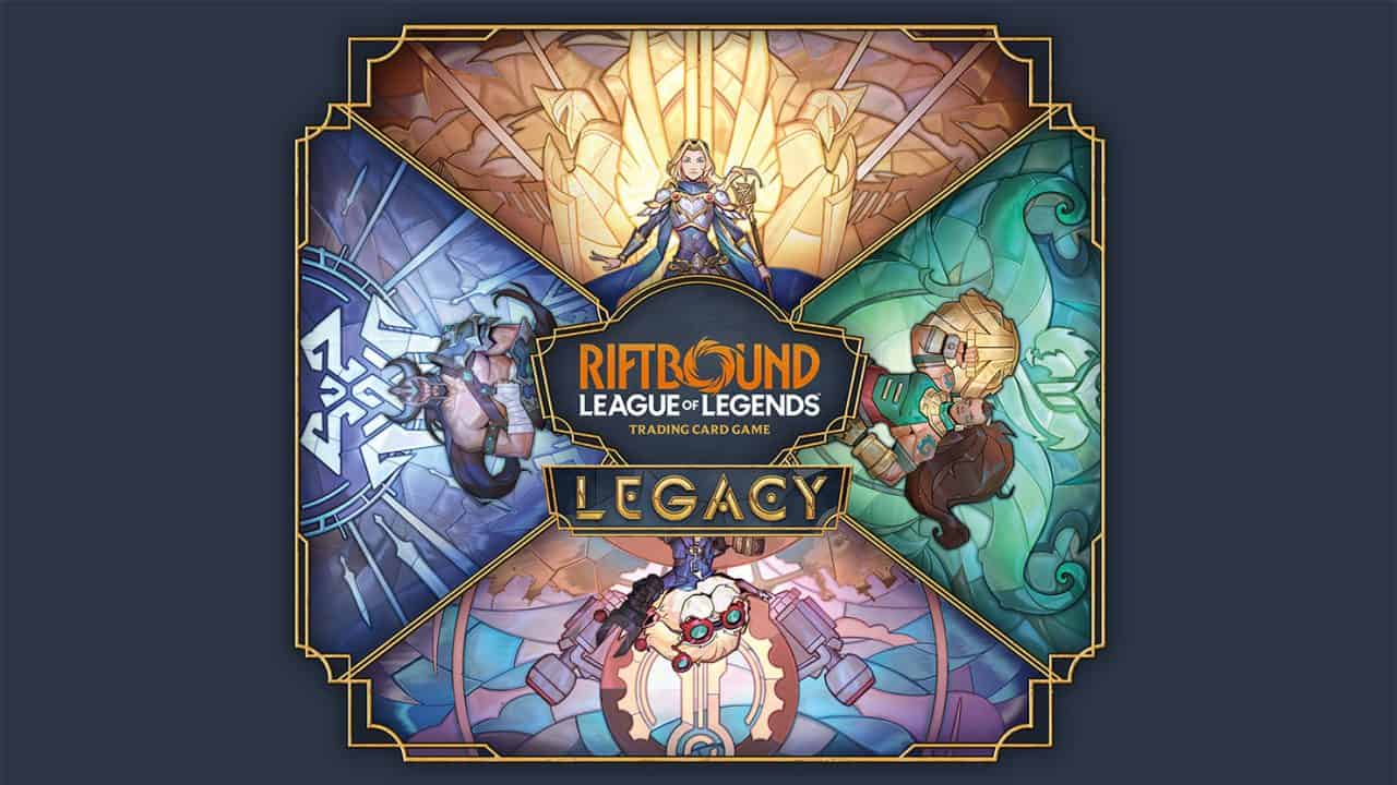 RFB_SOTG2026_Header_Set6KV | The Outerhaven Illustrated game cover for Riftbound: League of Legends — Legacy, with four color‑coded quadrants around a central emblem and gilded frame.