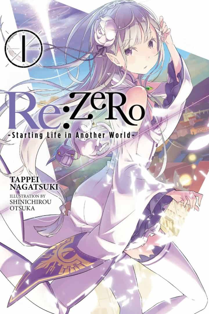 ReZero | The Outerhaven Cover art for Re:Zero: Starting Life in Another World, featuring a purple-haired elf girl in white and purple attire against a bright, magical backdrop with the title text overlaid.