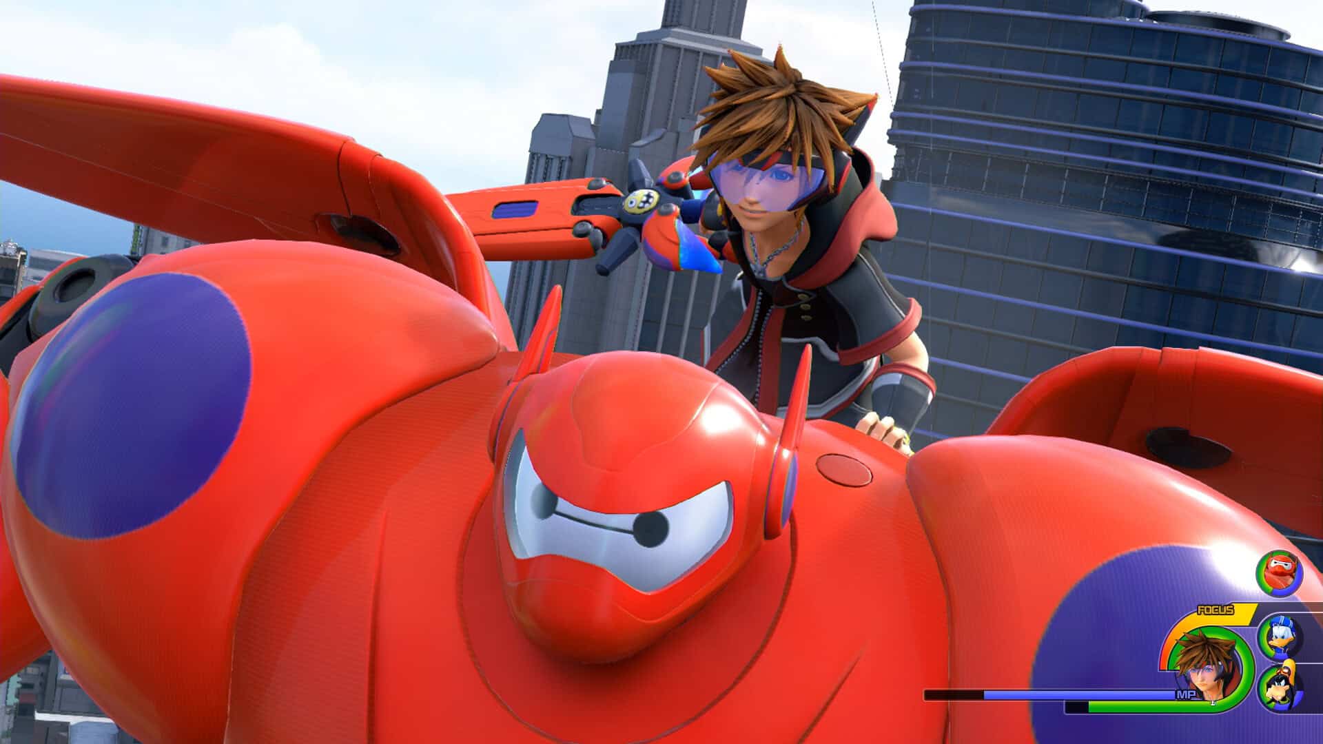 Baymax kingdom hearts 3 | The Outerhaven Kingdom Hearts III screenshot of Sora on Baymax