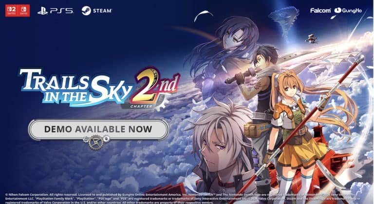 trails-in-the-sky-2nd-chapter-demo-download-english | The Outerhaven Key art of Trails in the Sky 2nd Chapter with the words "Demo Available Now" underneath the logo