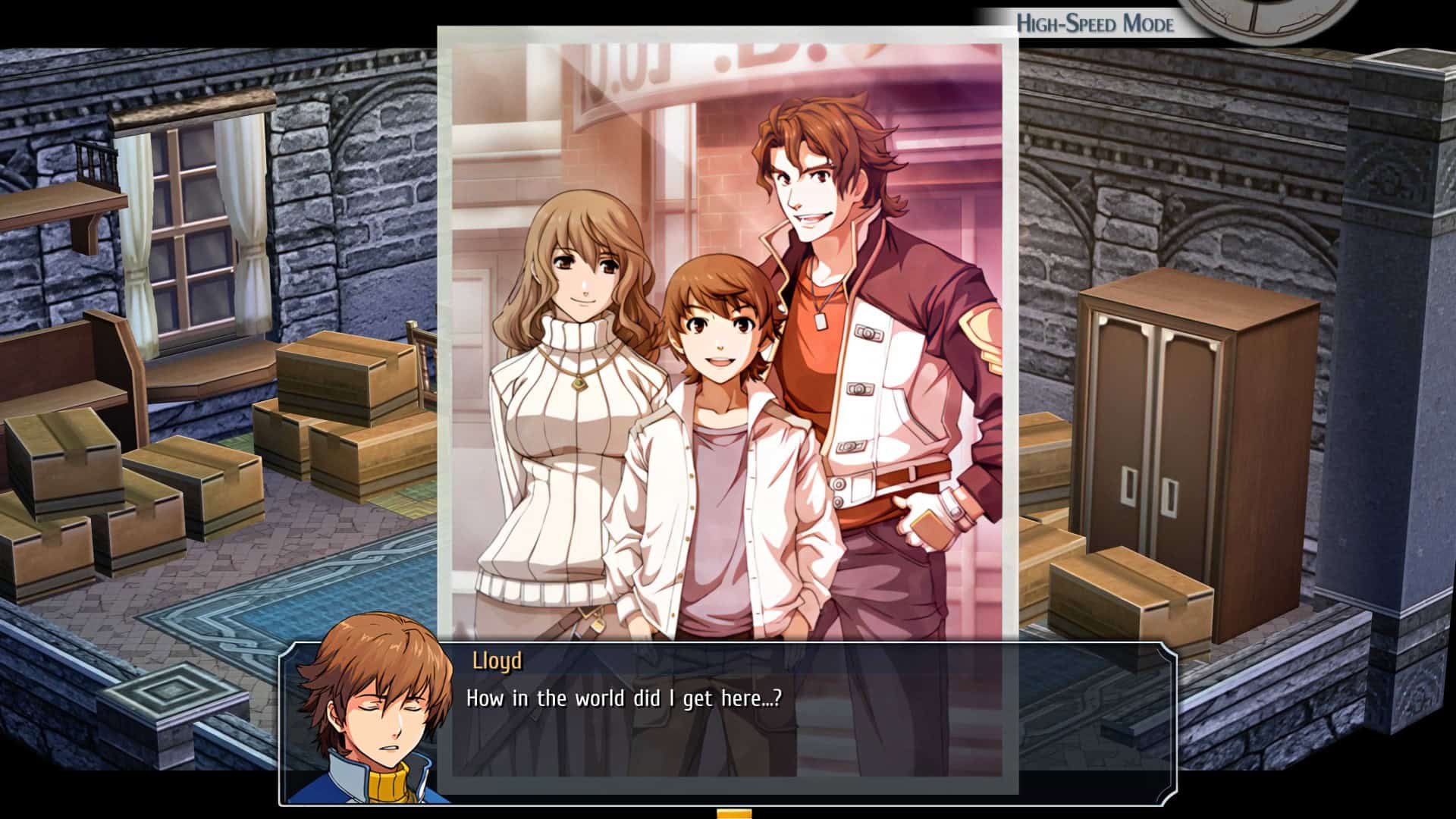 Lloyd bannings trails from zero | The Outerhaven Lloyd Bannings looking at his family picture with Guy Bannings and Cecile from The Legend of Heroes: Trails From Zero