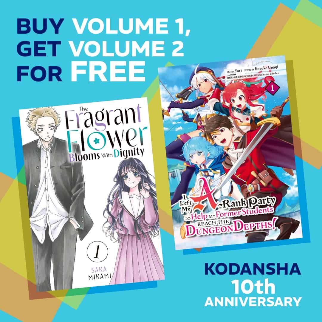 BookWalker | The Outerhaven Promotional banner reading 'Buy Volume 1, Get Volume 2 for Free' with two manga covers and 'Kodansha 10th Anniversary' text in the bottom right.