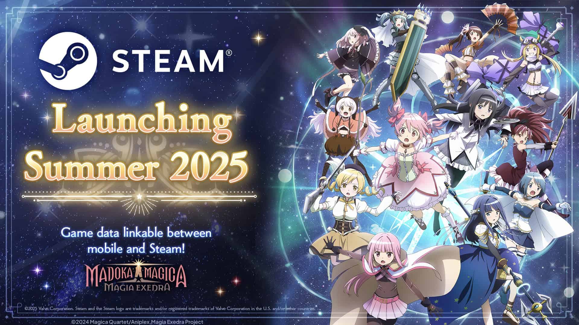 Thumbnail that announces Puella Magi Madoka Magica Magia Exedra is coming to Steam