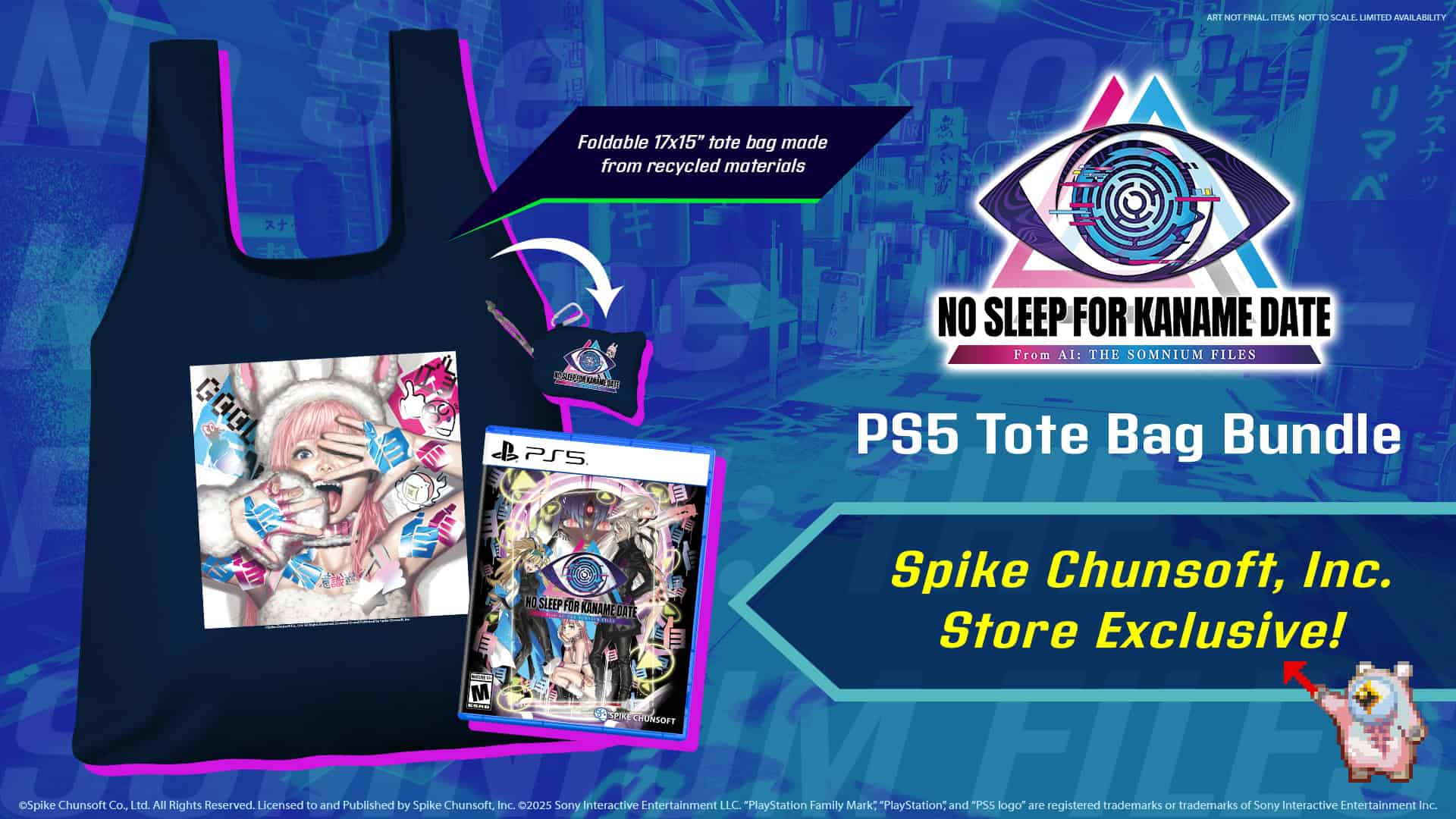 Physical PS5 case and tote bag for No Sleep for Kaname Date - From AI: The Somnium Files