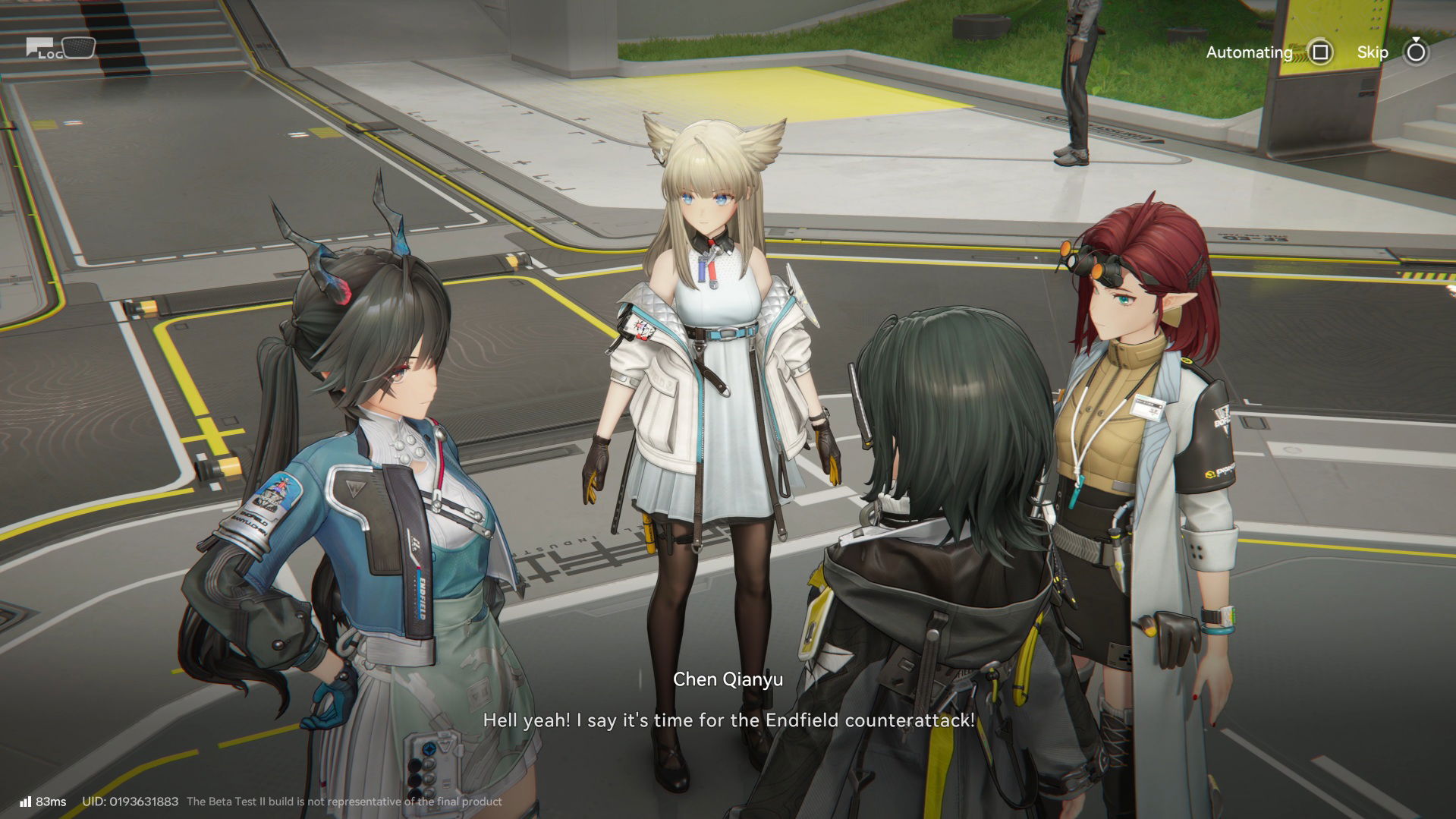Story dialogue scene with Perlica and Chen from Arknights: Endfield