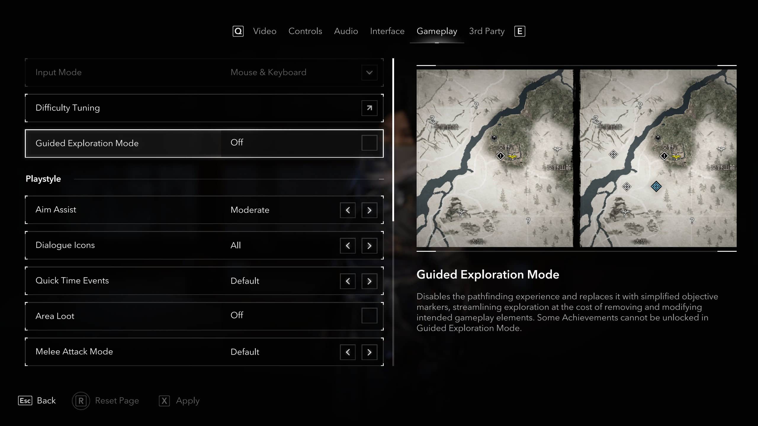 Graphic of the differences between exploration and guided exploration mode in Assassin's Creed Shadows