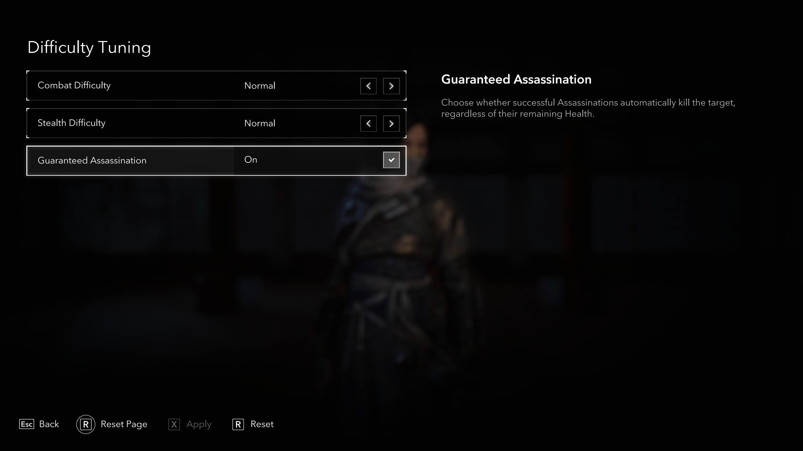 The difficulty modifier menu in Assassin's Creed Shadows