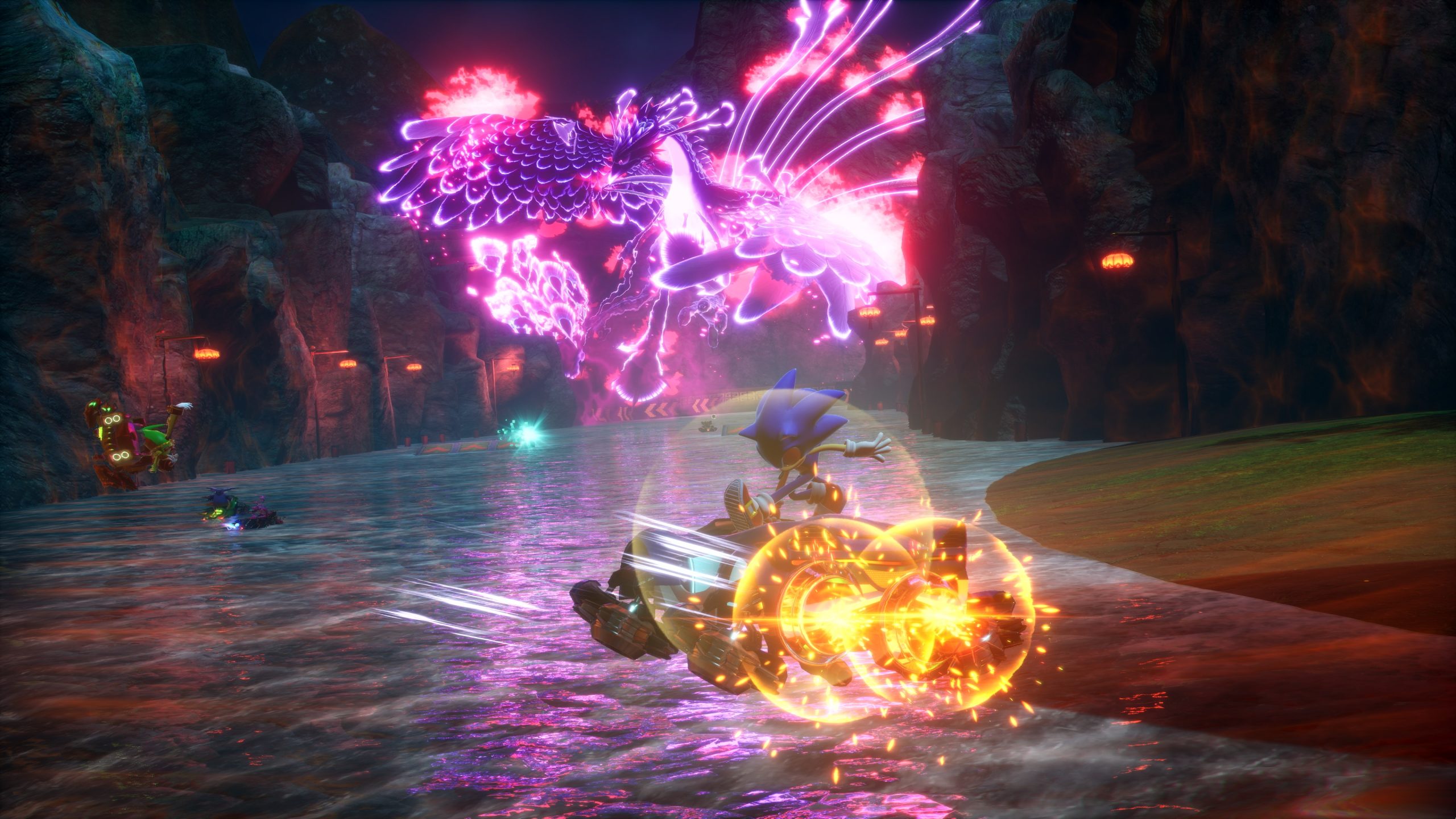 Sonic Racing by a dragon in Sonic Racing: CrossWorlds