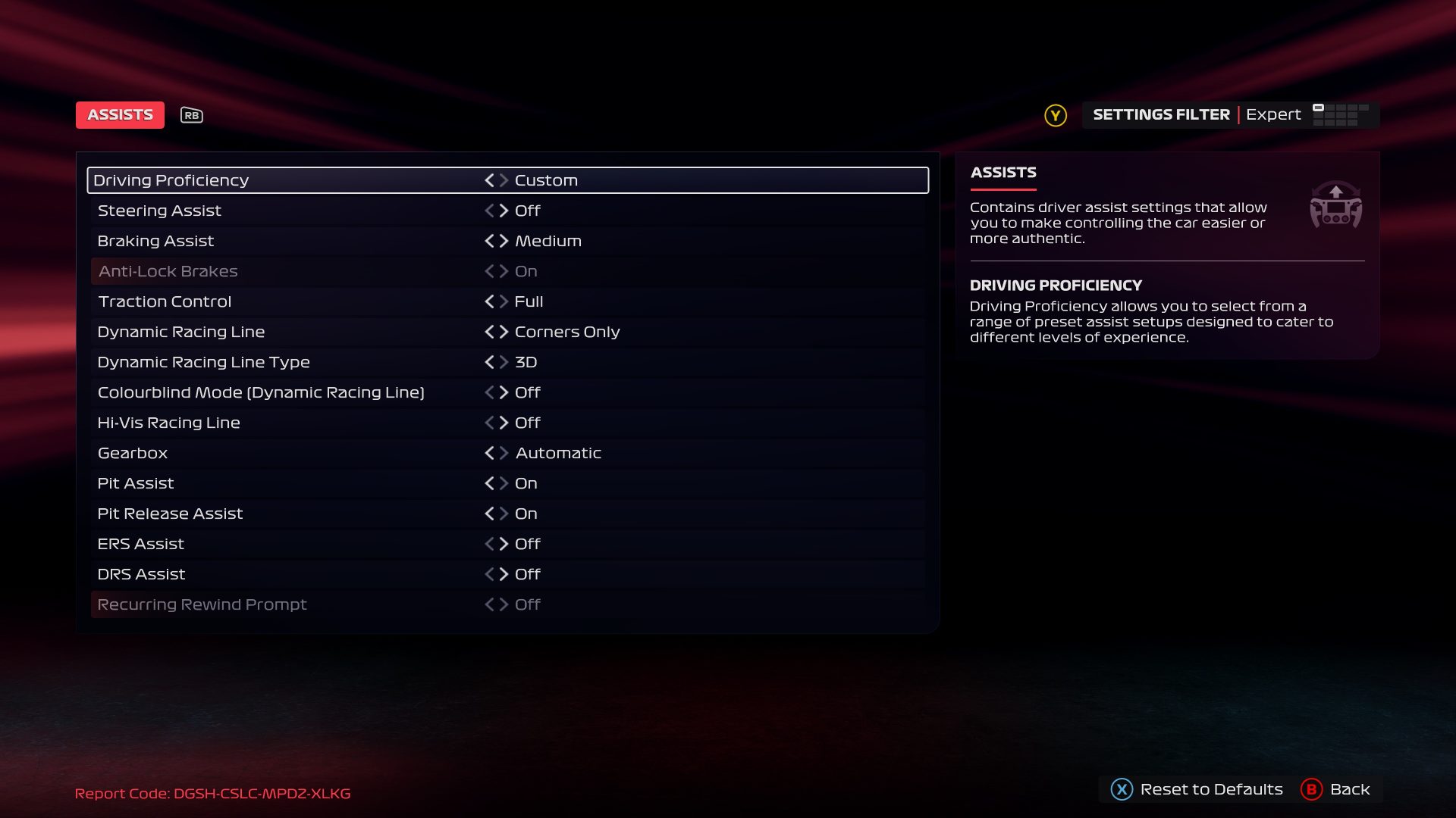 F1 25 Accessibility Options Menu