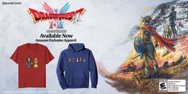 Apparel celebrating Dragon Quest I & II HD-2D Remake from Amazon and Square Enix