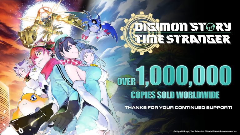 Digimon Story Time Stranger Sells 1,000,000 Copies Key art of Digimon Story Time Stranger with text over it that says "Over 1,000,000 copies sold worldwide"