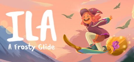ILA: A Frosty Glide key art with a witch flying on her Skatebroom